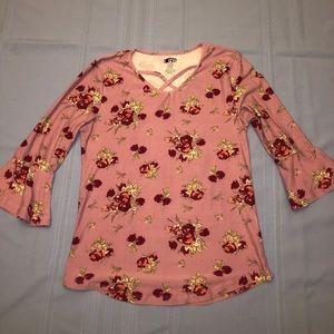 Mauve Pink Flower Long Sleeve Blouse